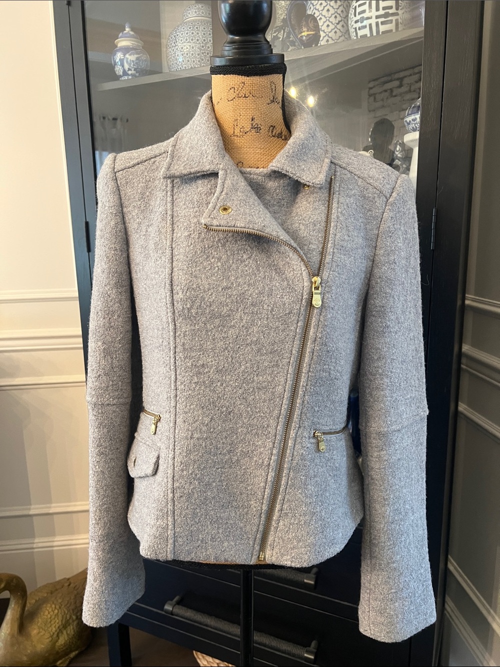 Banana Republic Light Gray Asymmetrical Zip Jacket